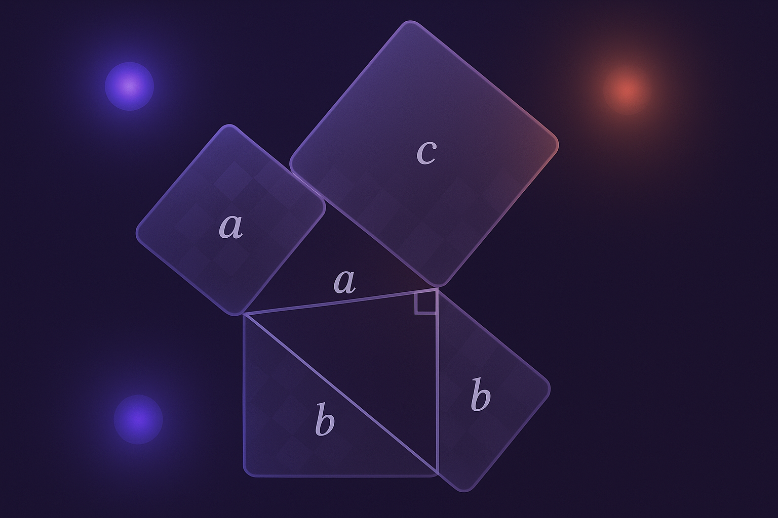 Schéma d'un triangle rectangle avec les trois côtés étiquetés a, b et c, l'angle droit indiqué par un petit carré, et les tro