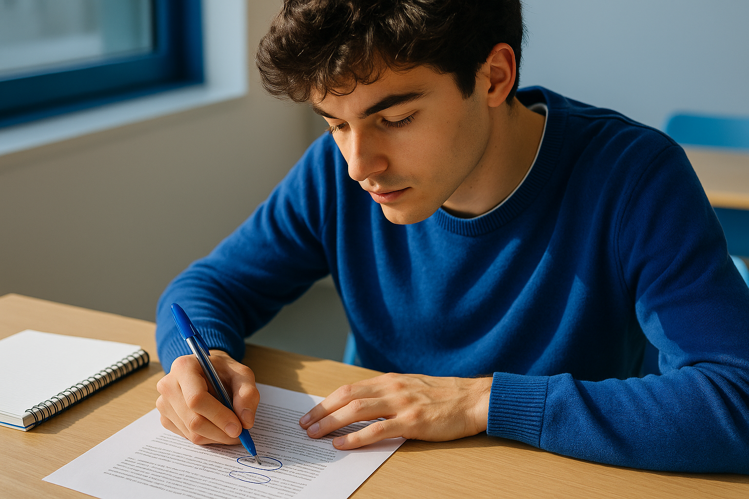 étudiant entourant des notions clés dans un cours papier pour préparer un QCM